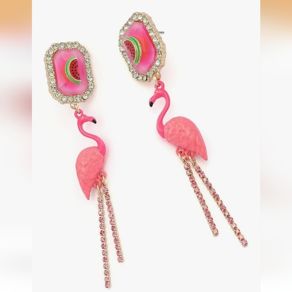 Pink Flamingo and Watermelon Earrings - Picture 3 of 4